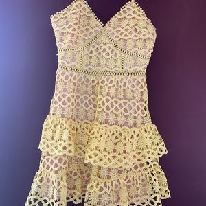 Lulus beauty and lace yellow crochet mini dress